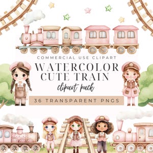 Imágenes prediseñadas de tren, acuarela de tren, imágenes prediseñadas de acuarela de niña bebé, imágenes prediseñadas de tren, arte infantil, arte de tren para niños, arte para niños, descarga instantánea.