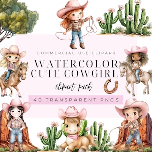 Cowgirl clipart, cute cowgirl, wild west clipart, pink cowgirl png,  cowgirl boots, watercolor cowgirl, western clipart, Instant download.