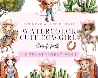 Cowgirl clipart, cute cowgirl, wild west clipart, pink cowgirl png,  cowgirl boots, watercolor cowgirl, western clipart, Instant download.