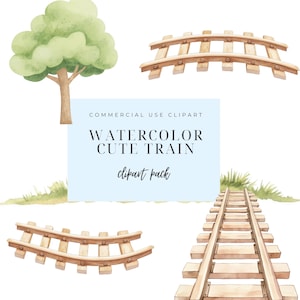 Puede incluir: Conjunto de clipart de v&iacute;as de tren en acuarela. Incluye una v&iacute;a recta, una v&iacute;a curva y una v&iacute;a de puente. Perfecto para crear una escena de tren linda.