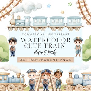 Clipart de trem, aquarela de trem, clipart de aquarela para bebê menino, clipart de trem, arte de berçário, arte de trem para crianças, arte infantil, download instantâneo.