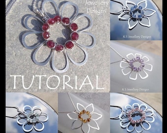 Tutoriel de bijoux en fil - FLEURS BIJOUX (4 variations) - Instructions étape par étape pour l'emballage du fil - Téléchargement instantané