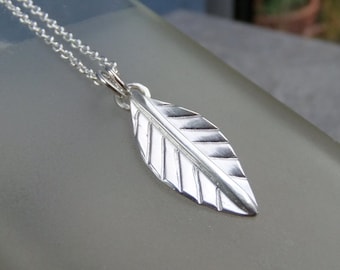 Shiny Leaf - Sterling Silver Pendant - Hand Stamped Leaf Necklace - Hand Stamped Textured Metalwork Jewelry - Natural Organic