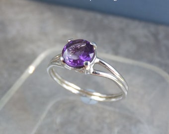 Sparkling Amethyst Sterling Silver Double Band Ring - (UK size O 1/2 / US size 7.5) - ready to ship - metalwork sparkling