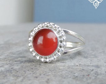 Carnelian Beaded Frame Sterling Silver Double Band Ring - READY TO SHIP - size T / size 9.75