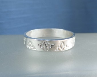 Sterling Silver Textured Wide Band Ring - PETALS - Handmade Hand Stamped Metalwork Jewelry - UK size O / US size 7.25