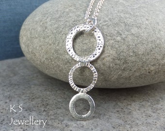 Textured Circles Trio Sterling Silver Pendant - Rustic Organic Hand Stamped - Handmade Texture Necklace