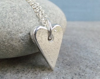 Sterling Silver Sand Casted Pendant - RUSTIC HEART - Handmade Fossil Recycled Metalwork Necklace Jewelry Jewellery