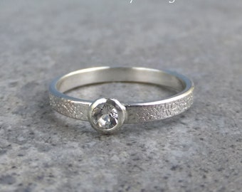 White Topaz Sterling Silver Ring - Sparkling & Textured - READY TO SHIP - size N 1/2 / size 7 (can be re-sized slightly larger)