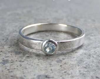 Sky Blue Topaz Sterling Silver Ring - Sparkling & Textured - READY TO SHIP - size P / size 7.75 (can be re-sized slightly larger)