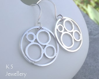 Bubbles Circle Frame Sterling Silver Earrings - CIRCLES V2 - Metalwork Wirework - Dangly Shiny - Bubble Design