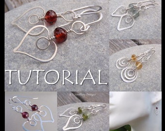 Wire Jewelry Tutorial - HAMMERED HEARTS ( Earrings) - Step by Step Wire Wrapping Wirework Instructions - Instant Download