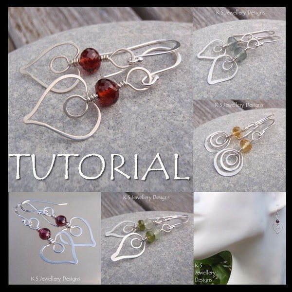 Wire Jewelry Tutorial - HAMMERED HEARTS ( Earrings) - Step by Step Wire Wrapping Wirework Instructions - Instant Download