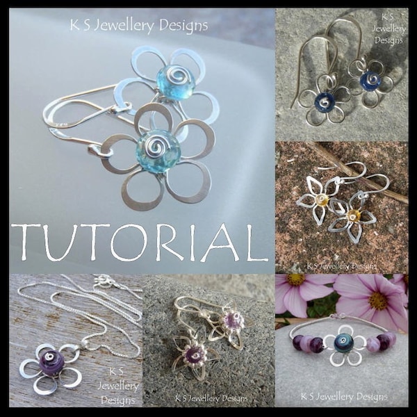 Wire Jewelry Tutorial - WIRE FLOWERS (4 variations, earrings & pendants) - Step by Step Wire Wrapping Wirework - Instant Download