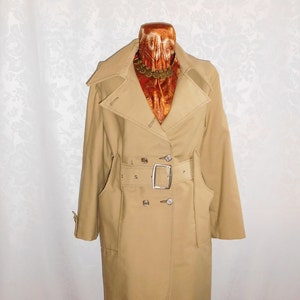 Raincoat Trench Coat Khaki Tan Cotton Zip Out Plush Lining Size Small Vintage 70s