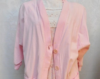 80s Oversize Boxy Blazer Pink Cotton with Ribbed Border Size Medium Vintage 80s