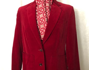 Red Velvet Blazer Jacket Size Medium Vintage 80s