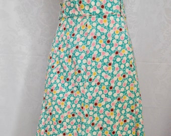 Vintage 70s Flare Skirt High Waist Art Deco Cotton Print Size Small 70s Does 30s