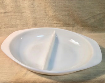 Pyrex Casserole Divided Dish Solid White Serving Ovenproof Vintage 1970s