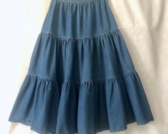 Denim Skirt Full Circle Tiered Size Small Vintage 80s