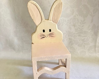 Bunny Rabbit Toy Chair Painted Wood Vintage 80s