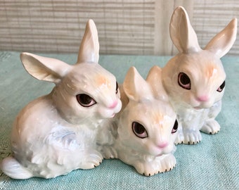 Goebel Bunny Rabbit Trio Porcelain Figurine Vintage 1980s