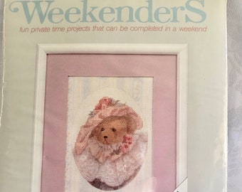 Cross Stitch Embroidery Kit Teddy Bear Elizabeth Joan by Weekenders Unopened Vintage 80s