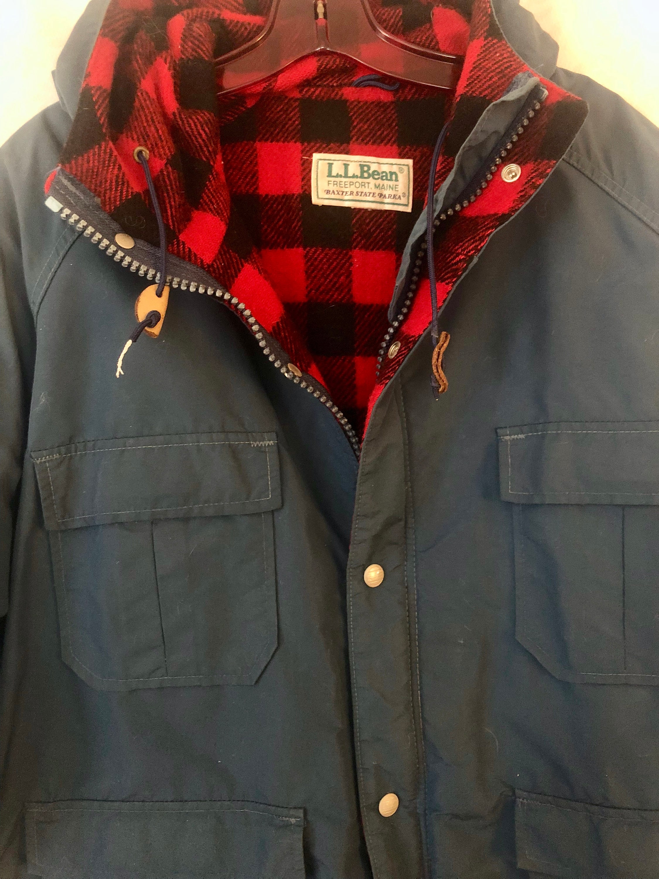 LL Bean Baxter State Parka Navy Blue Waterproof Shell Buffalo Plaid Lining Size Large Etsy