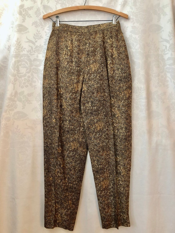 Vintage 80s High Waist Pants Silk Reptile Print Si