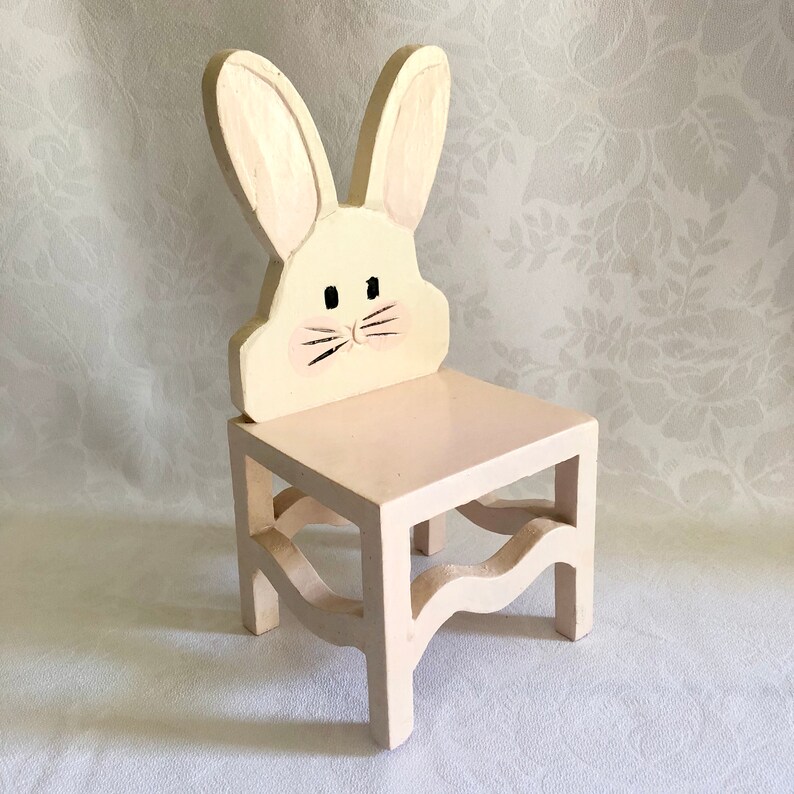 Bunny Rabbit Toy Chair Painted Wood Vintage 80s image 6