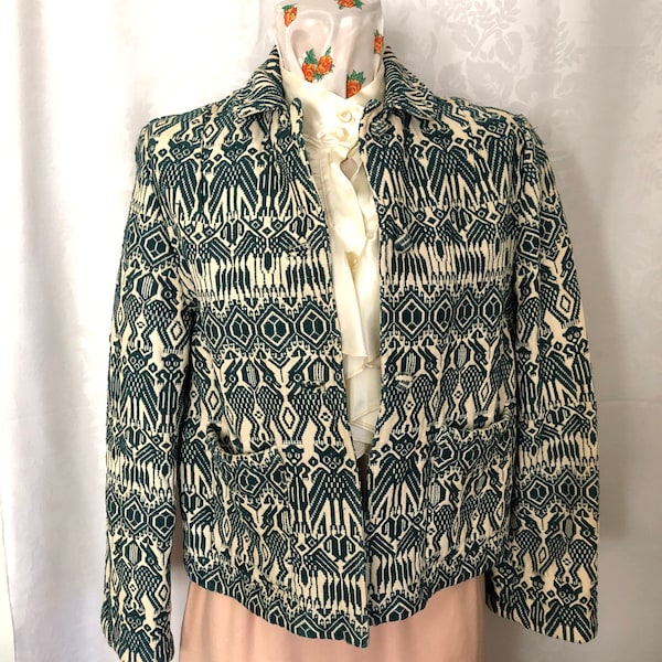 Huipil Jacket Woven Cotton by Sombol Guatemala Indian Tribal Size Small Vintage 70s