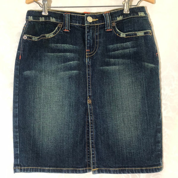 London Jean Dark Denim Slim Skirt Knee Length Size 4 Vintage 90s