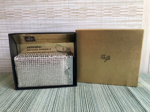 Cigarette Case Silver Metal Mesh Original Box Rol… - image 5