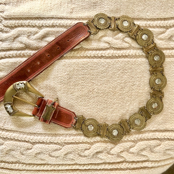 Linea Pelle Brown Leather Belt with Ornate Buckle s-l400.jpg main image 4