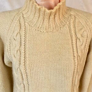 Fisherman Cable Knit Ivory Wool Turtleneck Sweater Size Small Vintage 70s image 6