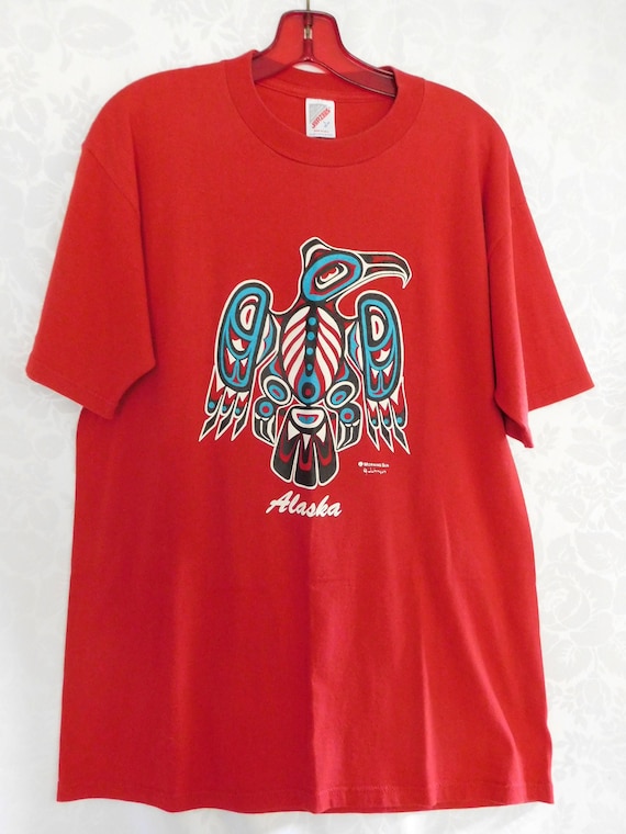Vintage 80s Alaska T-Shirt Thunderbird Art Souveni