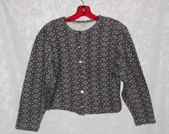 Benetton Cropped Jacket with Pencil Skirt Set Size Small Jacquard Knit Two Piece Vintage 80s