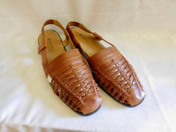 brown leather huaraches