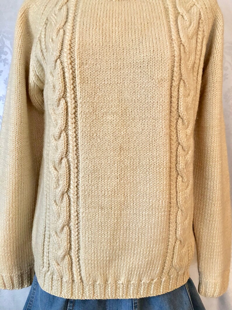 Fisherman Cable Knit Ivory Wool Turtleneck Sweater Size Small Vintage 70s image 7