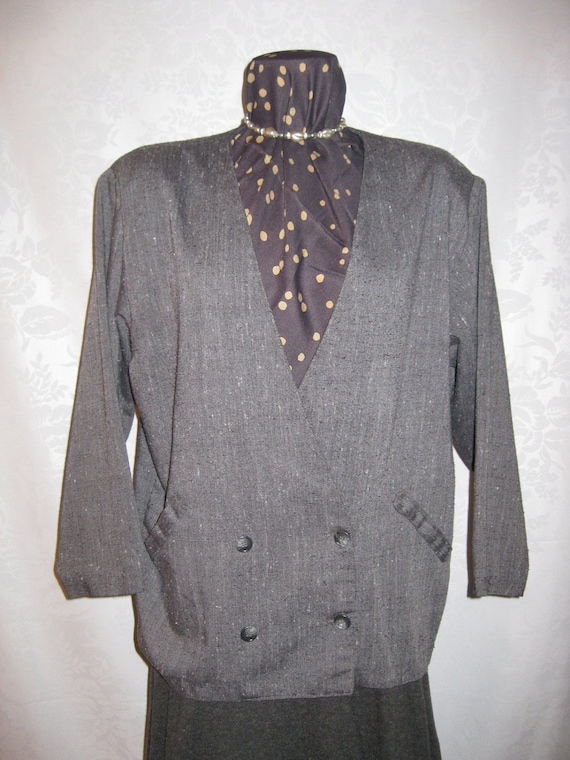 Gray Tweed Boxy Blazer Jacket Lightweight Shantung