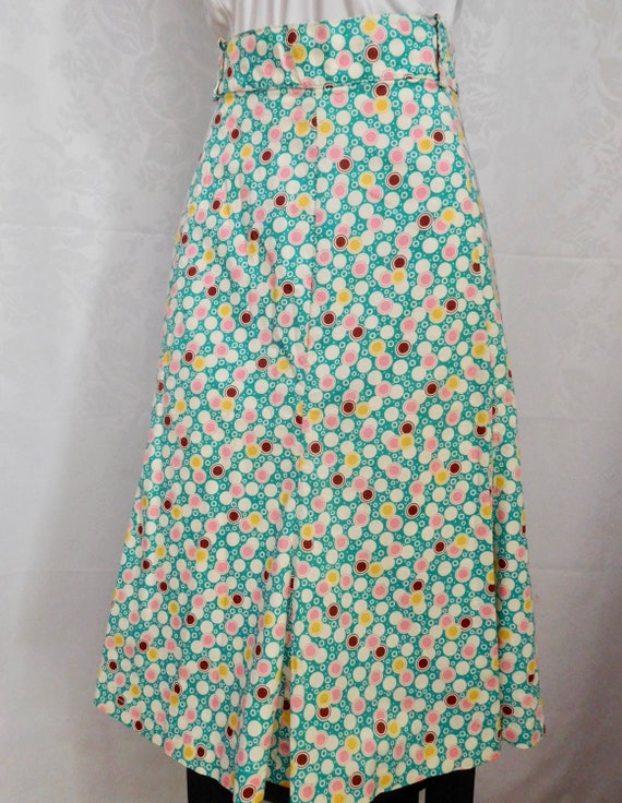 Vintage 70s Flare Skirt High Waist Art Deco Cotton