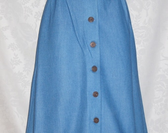 Vintage 70s Denim Skirt Flared Button Front Faux Denim Size Small