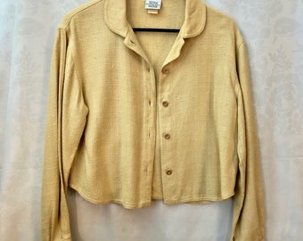 beenebag by Geoffrey Beene Cropped Shirt Jacket Woven Silk Size Medium Vintage 1980s