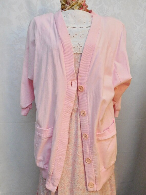 80s Oversize Boxy Blazer Pink Cotton with Ribbed B