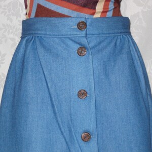 Vintage 70s Denim Skirt Flared Button Front Faux Denim Size Small image 2