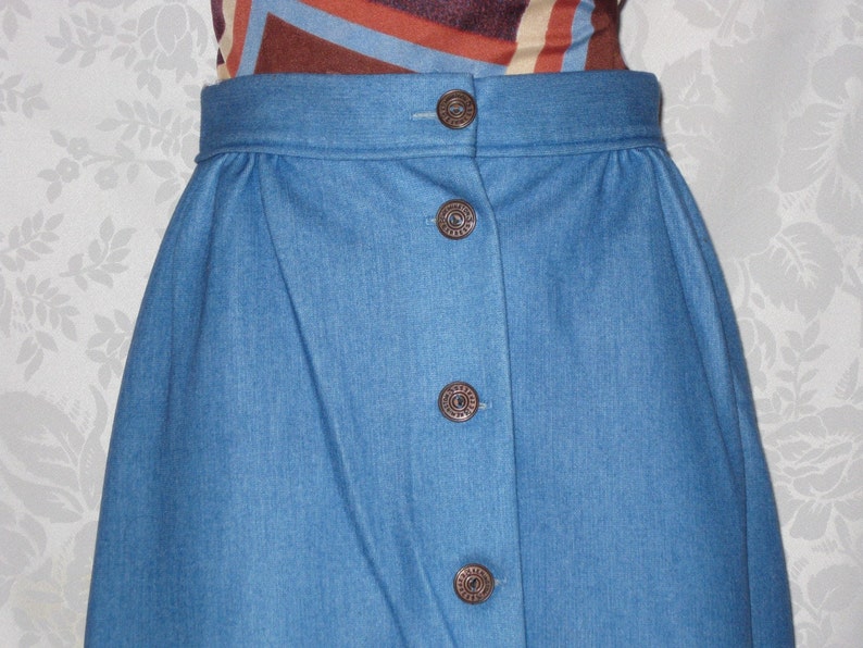 Vintage 70s Denim Skirt Flared Button Front Faux Denim Size Small image 2