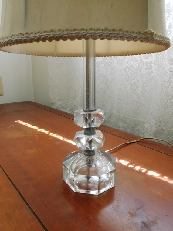 Cut Crystal Glass Art Deco Table Boudoir Dressing Lamp - Vintage Glass Crystal Lamps Cut Crystal Glass Art Deco Table Boudoir Dressing Lamp - Vintage Glass Crystal Lamps