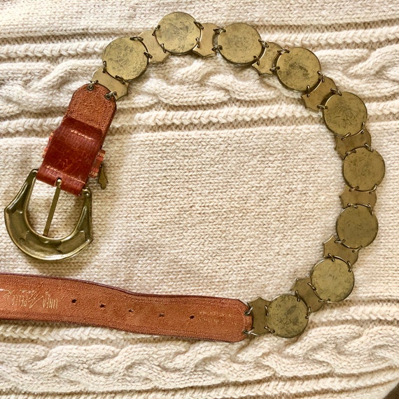 Linea Pelle Leather Belt by Nina Ricci Brass and Pearl  display picture 2