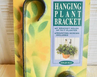 Hanging Plant Holder Black Wrought Iron Scroll 6" Bracket New in Package NOS 1990s