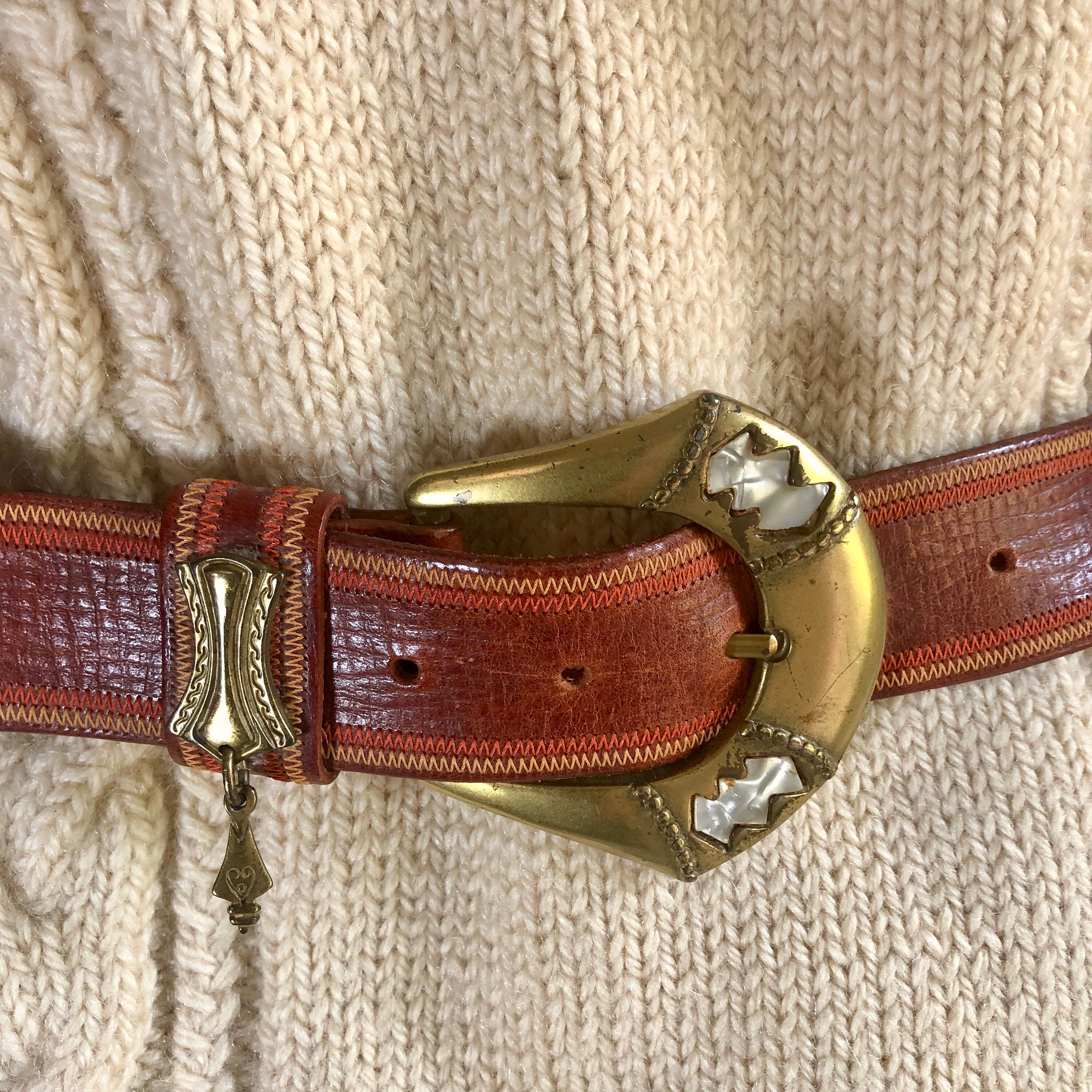 Leather Belt Linea Pelle by Nina Ricci Brass and Pearl 